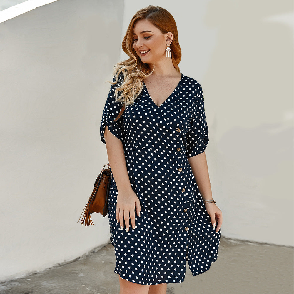 Elegant dress with polka dot five-point sleeves SeloYoha Elegant dress with polka dot five-point sleeves SeloYoha