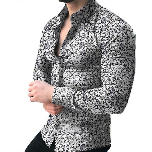 Fashion Men Long Sleeve Floral Print Shirt Spring Autumn Shirts Men Dress Camisa Slim Fits Button Lapels Collar