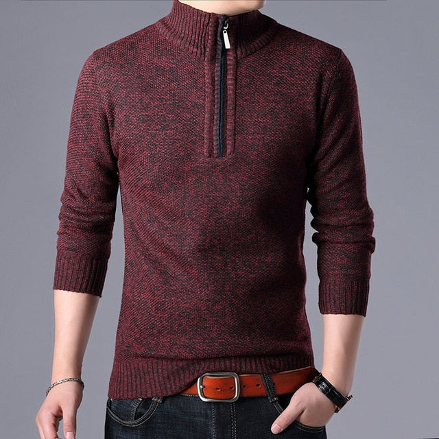 2019 Men's Sweaters Stand Collar Autumn Winter Warm Cashmere Wool Zipper Pullover