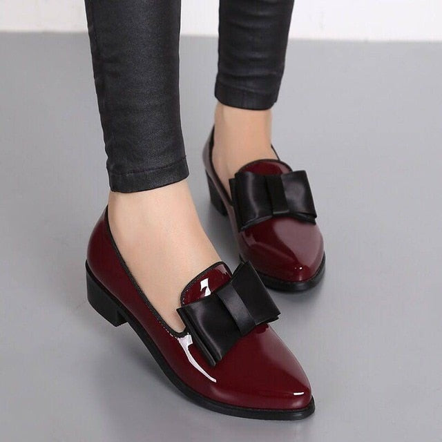 Fashion Pointed Toe Women Flats Shoes Bow Women Shoes, Leather Casual Summer Ballerina Women Shallow Mouth Shoes