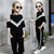 Fashion Big Girls Sports Suits Off Shoulder Black and White Clothing Teenage Autumn  Kids