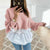 2019 Autumn Winter Women Blouse Tops Pink Red Patchwork O-Neck Long Sleeved Knitted Sweater For Women Soft Pullovers Shirt Tops