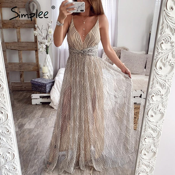 Simplee Mesh pink lace women dress Elegant v neck evening maxi dress s –  SeloYoha