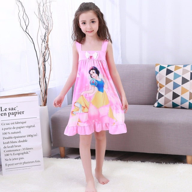 Kids Homewear Anna Elsa Dress Girls Nightdress Clothes Summer Cartoon Nightgown Children Clothing Short Sleeved Pajamas Dress