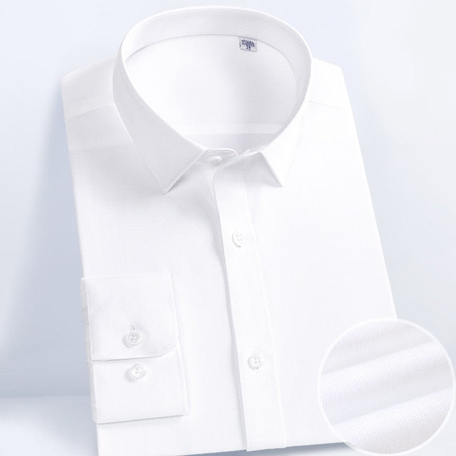 Men's Classic-fit Long Sleeve Comfortable White Formal Business Smart Casual Shirts