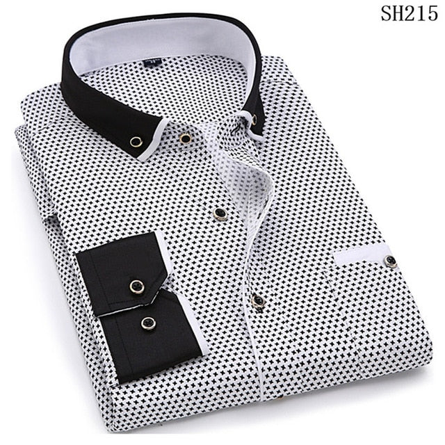 2020 Men Fashion Casual Long Sleeved Printed shirt Slim Fit Social Business Dress Shirt Brand Men Clothing Soft Comfortable