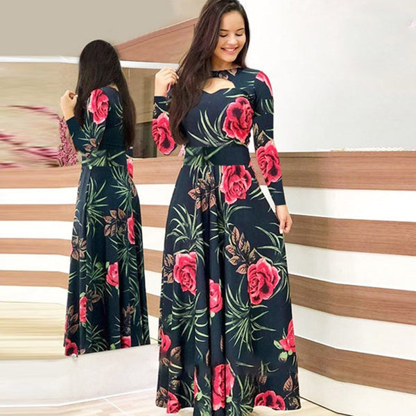 long sleeve winter dress 2020 Flower Print Winter Dress Woman Casual Bohemia Long Sleeve Dresse –  SeloYoha