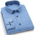 Men's Fashion Brushed Plaid Striped Shirts Single Patch Pocket Long Sleeve Standard-fit