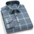 Men's Fashion Brushed Plaid Striped Shirts Single Patch Pocket Long Sleeve Standard-fit