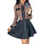 Women Autumn Fashion Dress A-Line Color Block Slim Zipper Faux Leather Short Dress