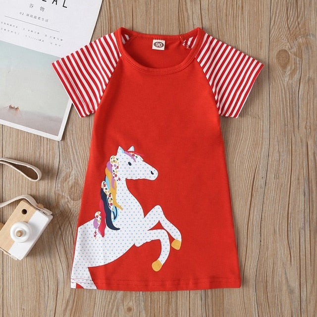 New Girls Toddler Baby Kids Clothes Dresses Summer Rainbow A-line Cotton Princess Tops