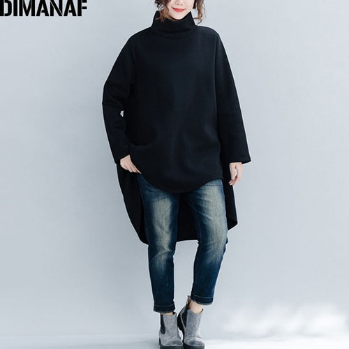 DIMANAF Plus Size Women Pullover Winter Warm Hoodies Sweatshirts Cotton Knitted Thicken